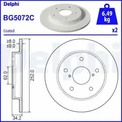 DELPHI BG5072C | Fren Diski (Çiftli Paket)-Boyalı, Deliksiz
