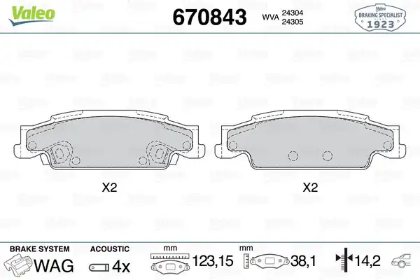 Valeo 670843 Fren Balatası Arka Cadillac GM Cts 2 6 2 8 3 2 3 6 02 07 Cadillac GM Sts 4 6 04 06