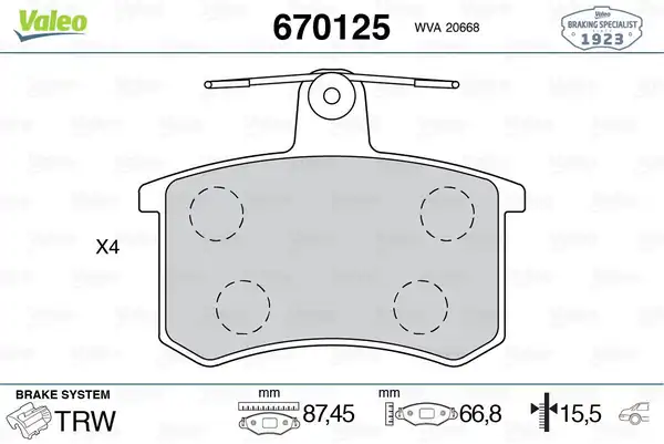 Valeo 670125 Fren Balatası Arka 597195 597083 Wva 20668 Alfa Romeo 164