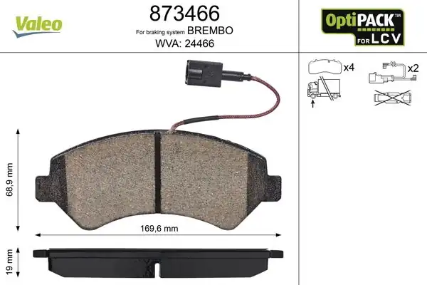 Valeo 873466 Fren Balatası Ön Çift Kablolu Fiat Ducato 12 Peugeot Boxer 12 Citroen Jumper Karsan Jest
