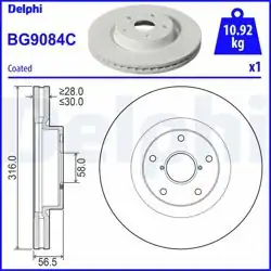 DELPHI BG9084C | Fren Diski (Tekli Paket)-Boyalı, Delikli