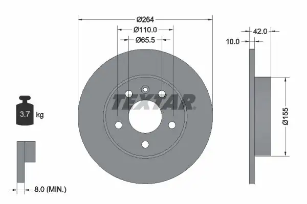 TEXTAR 92092103 | Fren Diski Opel Astra G H Combo C Zafira A B 5 Bijon 264mm Arka 2 Adet
