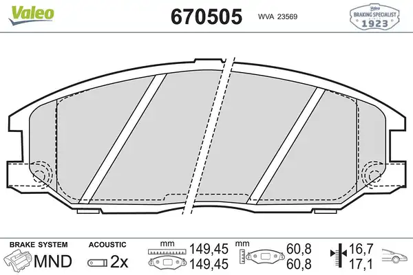 Valeo 670505 Fren Balatası Ön Hyundai Terracan 3 5 2 9d 02 07 Kia Opırus 3 0 03 06 Ssangyong Rodıus 2 7d 05