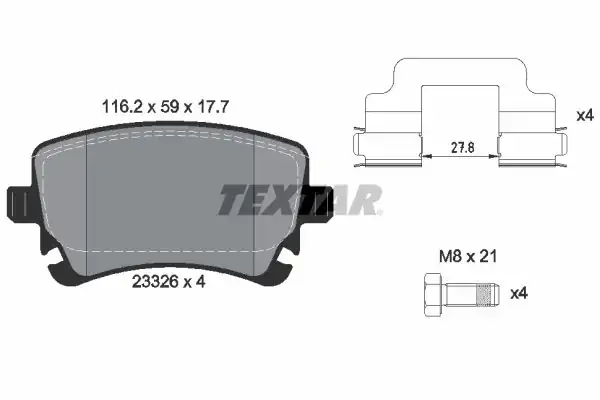 TEXTAR 2332601 | Fren Balatası Arka A6 3 2fsi 2001 09 A8 T5