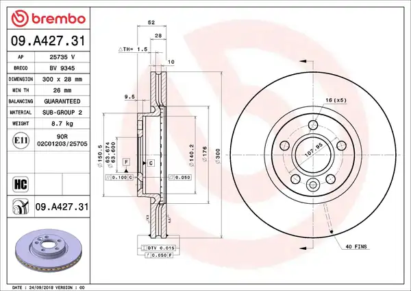BREMBO 09A42731 | Fren Diski Ön Ford Mondeo IV S Max Land Rover Freelander II L359 Range Rover Evoque L538