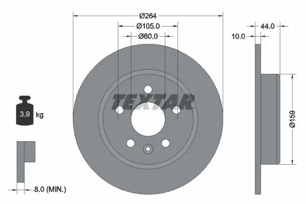 TEXTAR 92275303 | Fren Diski Opel Astra K 264 mm Arka 2 Adet