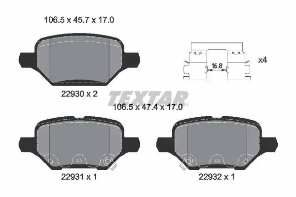 TEXTAR 2293001 | Fren Balatası Opel Mokka X Trax 268 mm Arka