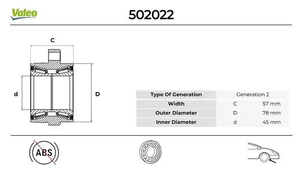 VALEO 502022 | Ön Teker Rulmanı Transit V347 Tourneo 2.2/2.4 TDCI ABS