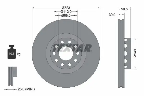 TEXTAR 92098303 | Fren Diski VW A8 99 03 2 5 3 7 Ön 323x30 2 Adet