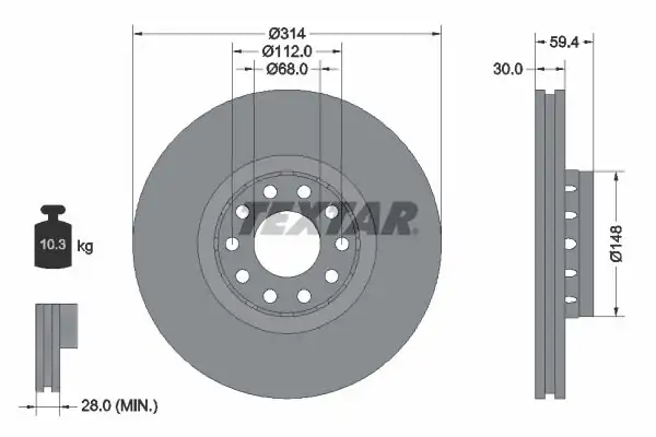 TEXTAR 92073200 | Fren Diski VW A6 A8 Ön 94 01 314x28 2 Adet