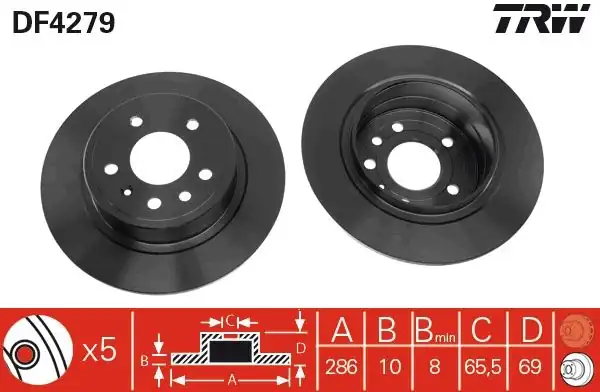 TRW DF4279 | Fren Diski Arka Düz 286 mm Saab 9 5 98 09