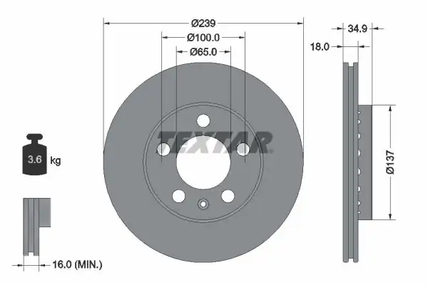 TEXTAR 92106803 | Fren Diski VW Polo 1 4 16v 02 Ön 2 Adet
