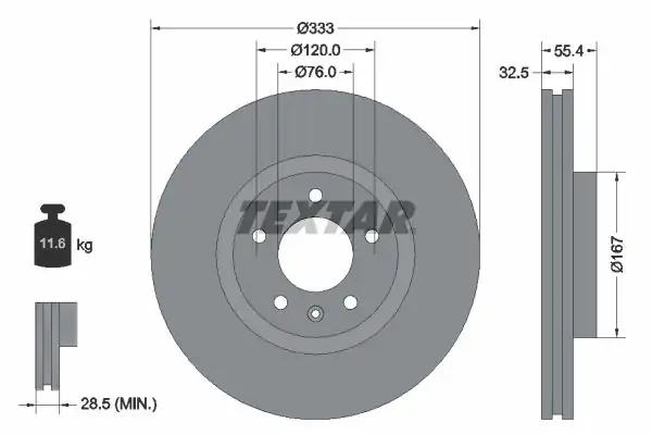 TEXTAR 92121305 | Fren Diski VW T5 Ön 17 333x32 5 2 Adet