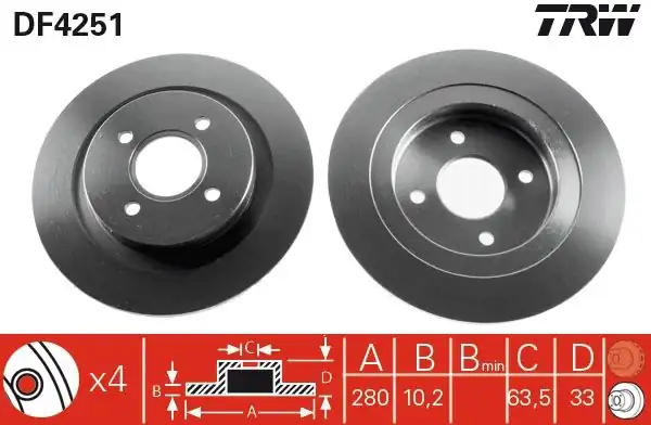 TRW DF4251 | Fren Diski Arka Düz 280 mm Ford Focus İ 02 04