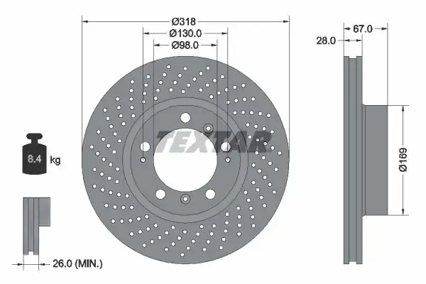 TEXTAR 92100005 | Fren Diski 911 996 997 Carrera Boxster Cayman Sağ