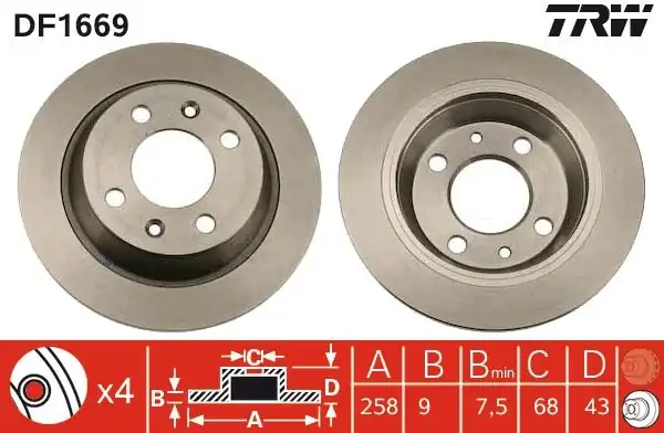 TRW DF1669 | Fren Diski Arka Düz 258 mm Saab 900 9000 89 98