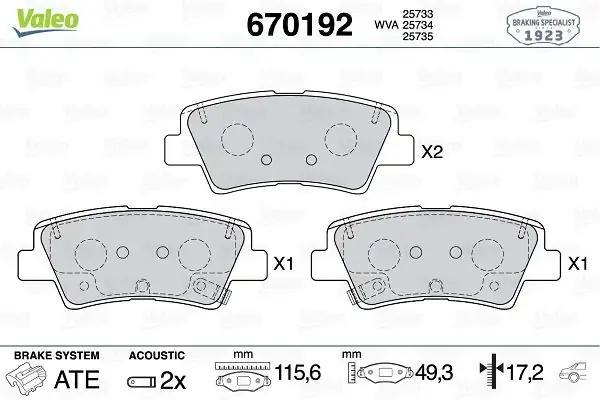 Valeo 670192 Fren Balata Arka Fiat 500x 15 Tonale 22 Compass 20 Jeep Renegade 14 115 6mm