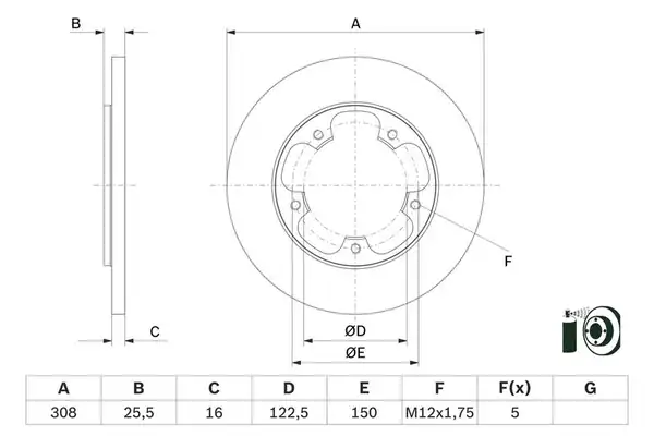 Bosch 0986479f44 Fren Diski Arka Ford Transit V363 Tek Teker 308mm 5 Bijon 14