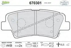 VALEO 670301 | Fren Balata Arka Hyundai Accent Blue, Bayon, Elantra, i20/i30, I40, Tucson, Sonata, Soul