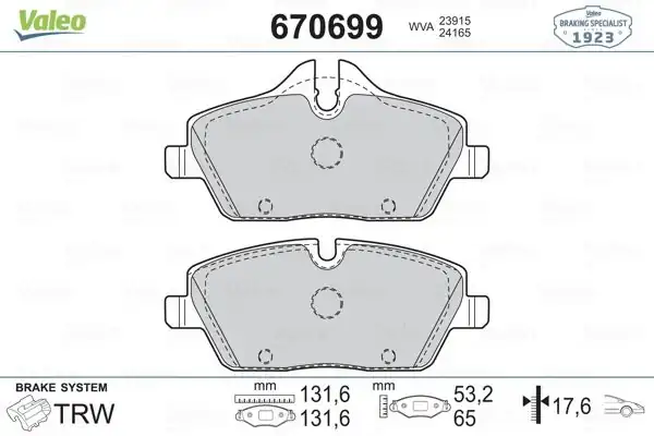 Valeo 670699 Fren Balata Ön Bmw E87 E90 1 16 3 16 Mini R55 R56 R57 R58 F54