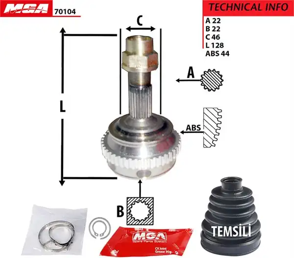 MGA 70104 | Aks Kafası Dış Fiat Brava Bravo 95 98 ABS li 1 6 16v Otomatik Vites 22 22 46
