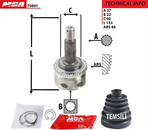 MGA 70801 | Aks Kafa Dış ABS li Hyundai İ30 08 11 1 4 1 6 Kia Ceed 06 11 1 4 1 6 Cerato 1 6 2 0 04
