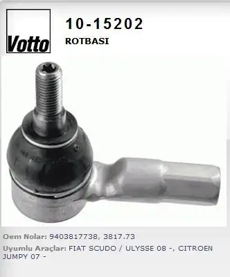 VOTTO 10-15202-10 | 15202 Rot Başı Citroen Jumpy C8 Fiat Scudo Ulysse Peugeot 806 Expert 07