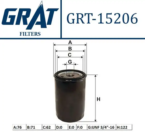 GRAT 15206 | Yağ Filtresi VW Caddy 83 92 Golf 75 98 Jetta 79 92 Passat 74 97 Polo 75 90 Audi 100