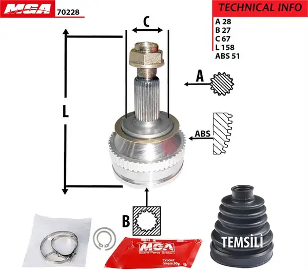 MGA 70228 | Aks Kafası Dış ABS li 98 01 Renault Master İ Opel Movano 28 27 67