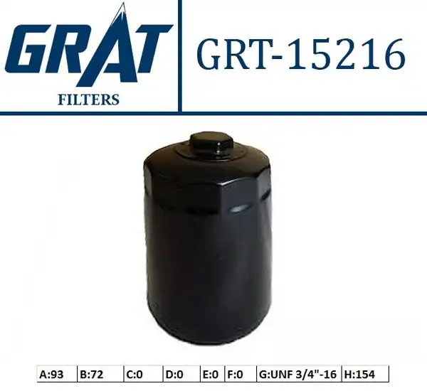 GRAT 15216 | Yağ Filtresi VW Caddy 95 04 Golf 83 99 Jetta 80 91 Passat 80 96 Polo 86 99 Lt35 82 96