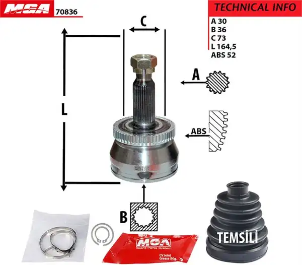 MGA 70836 | Aks Kafa Dış ABS li Hyundai Santafe 06 10 30 36 73 ABS 52