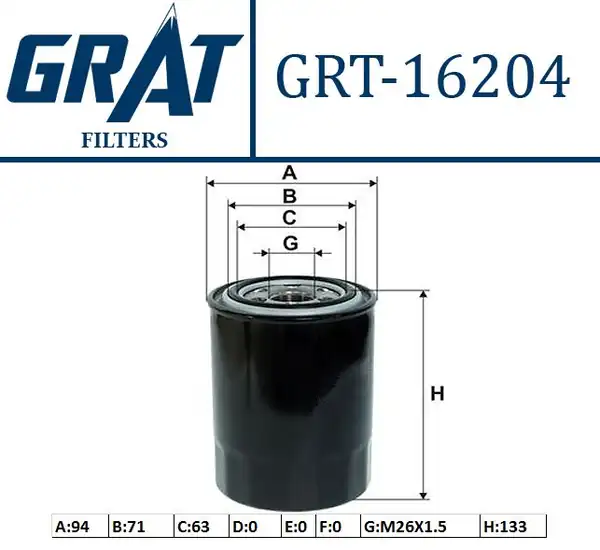 GRAT 16204 | Yağ Filtresi Uzun Tip Hyundai H1 Starex 2 5 CRDI Kia Sorento 2 5 CRDI 02