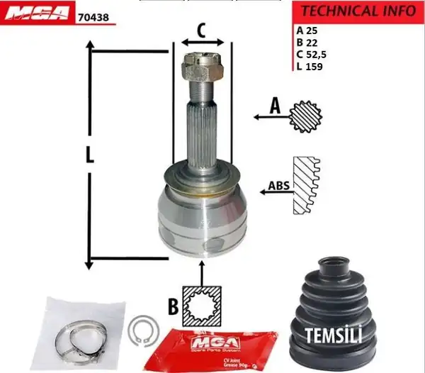 MGA 70438 | Aks Kafa Dış Abssız Hyundai Accent Era 2006 2011 Getz 2006 Benzinli 25 22 52 5