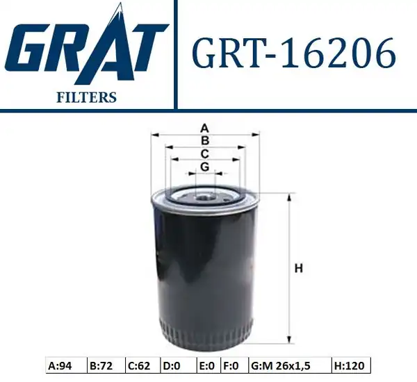 GRAT 16206 | Yağ Filtresi Kısa Tip Hyundai H100 Starex H1 H350 Mitsubishi L300 Kia Bongo 2 5 CRDI 04
