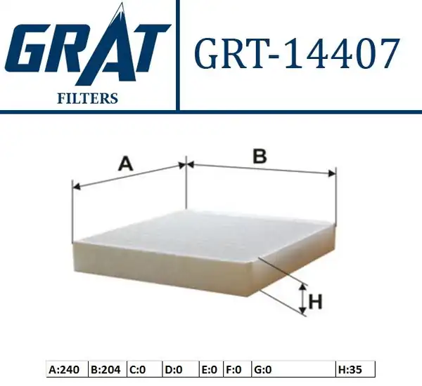 GRAT 14407 | Kabin Filtresi Chevrolet Cruze 09 12 Aveo 11 12 Opel Insignia Astra J 09 12 Ampera Zafira C Mokka 12