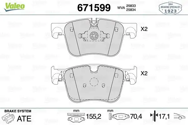 Valeo 671599 Fren Balata Ön Peugeot 308 II 3008 II P84 Citroen C4 Picasso II Grand Land X Combo E
