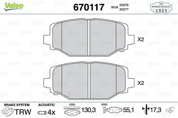 Valeo 670117 Fren Balatası Arka Fiat Freemont 4x4 2 0 JTD