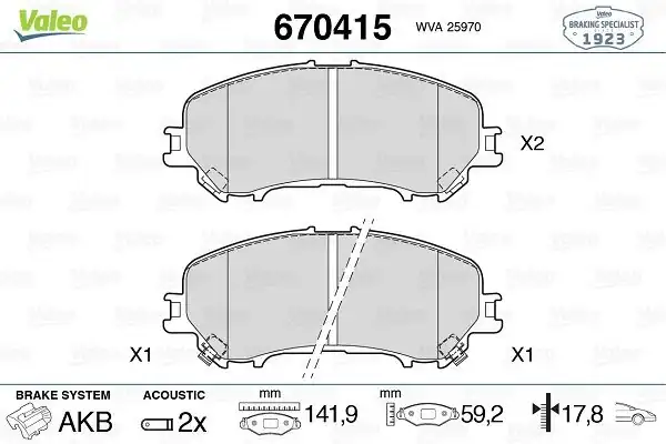 Valeo 670415 Fren Balata Ön Nissan Qashqai J11 2013 X-Trail T32 15 Renault Kadjar Koleos 2015