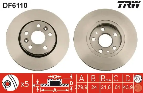 TRW DF6110 | Disk Ön Renault Kangoo II 08 Kangoo III Mercedes Cıtan W415 5 Bijon 280 mm