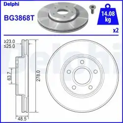 DELPHI BG3868T | Fren Diski Ön Focus C.Max 04 - Volvo S40 278mm | 1 Adet