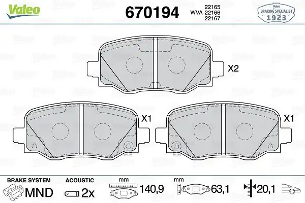 Valeo 670194 Ön Fren Balatası Fiat 500x Jeep Renegade Compass 1 4 1 6 2 0 2014