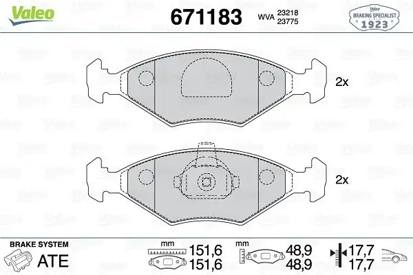 Valeo 671183 Fren Balata Ön Fiat Palio Siena Doblo 01 1 2 1 6