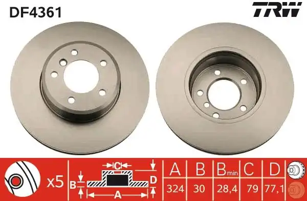 TRW DF4361 | Disk Ön Bmw 5 Serisi E60 E61 E63 E64 520i 523i 525i 530i 324mm