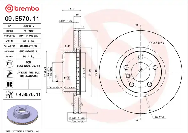 BREMBO 09B57011 | Fren Diski Ön Bmw F25 F26