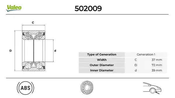 Valeo 502009 Ön Porya Rulmanı Ford Focus Fiesta Courier Fusion ABS