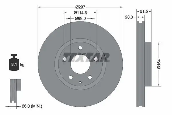 TEXTAR 92257405 | Fren Diski Mazda 6 Cx 5 2 0 2 2d 13 Cap 297mm Ön Tkm 2 Adet