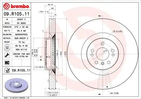 BREMBO 09R10511 | Fren Diski Ön 4 Matic Mercedes Gl Class X164 06 12