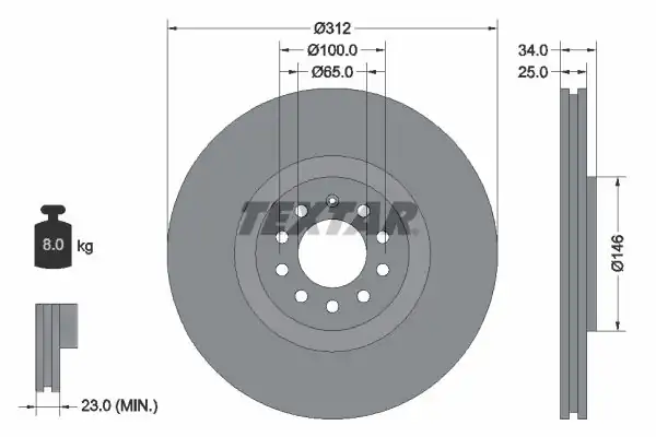 TEXTAR 92098505 | Fren Diski VW Audi A3 Tt Ön 312x25 2 Adet