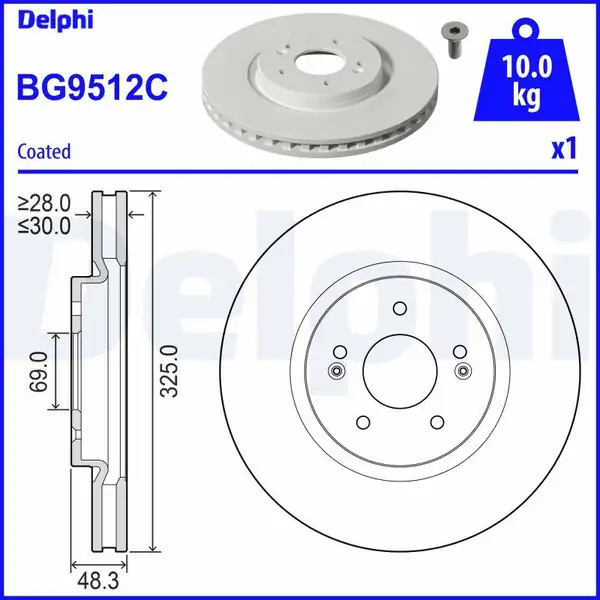 DELPHI BG9512C | Fren Diski -Boyalı Delikli Hyundai Tucson Kia Sportage 21 325mm