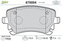 VALEO 670004 | Arka Fren Balatası VW Transporter T5/T6 1.9/2.0/2.5 TDI; Audi A4/A6/A8